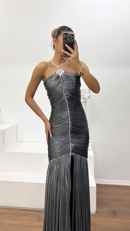 Robe de Soirée Buste Drapé en Organza Dior Anthracite