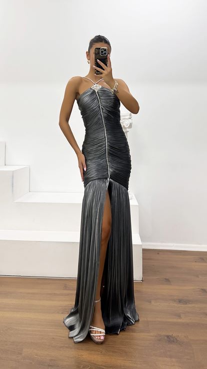 Robe de Soirée Buste Drapé en Organza Dior Anthracite