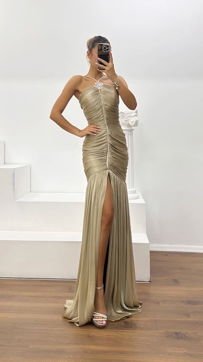 Robe de Soirée Vizon en Organza Dior avec Fronces et Fente