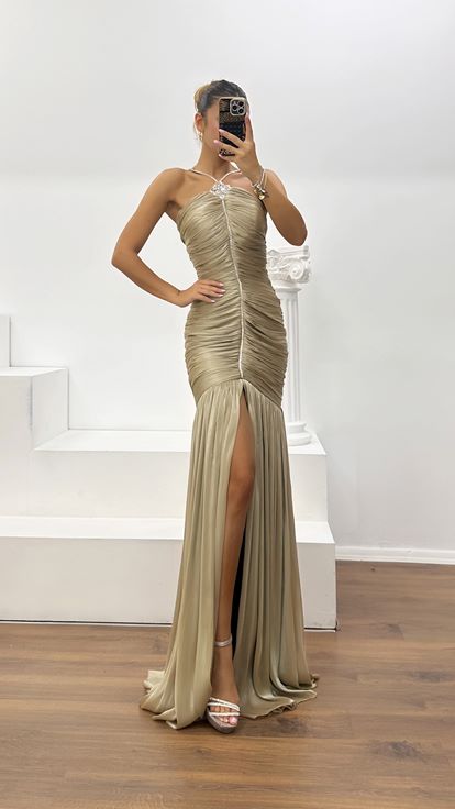 Robe de Soirée Vizon en Organza Dior avec Fronces et Fente