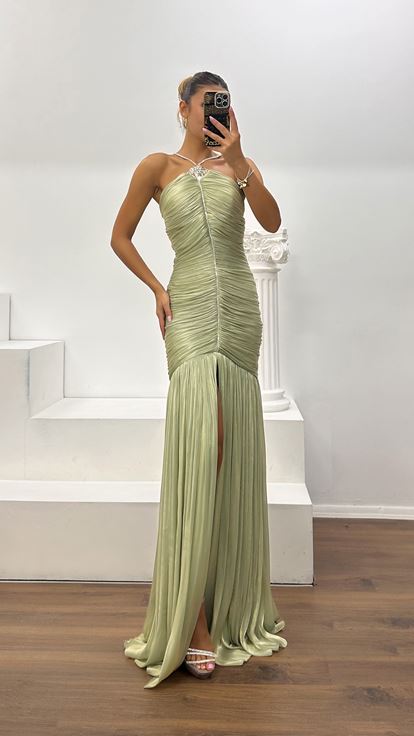 Robe de Soirée Froncée en Organza Dior Menthe