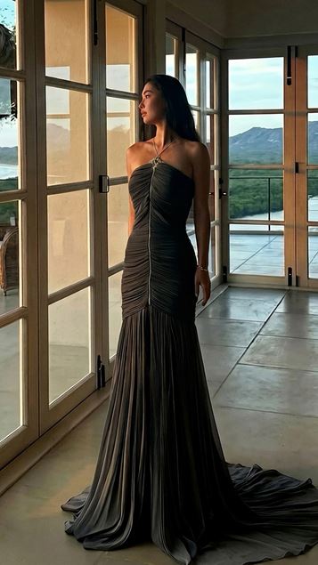 Anthracite Strapless Draped Dior Organza Evening Gown