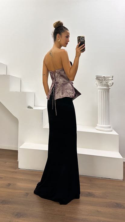 Fuşya Straplez Peplum Kesim Abiye Elbise