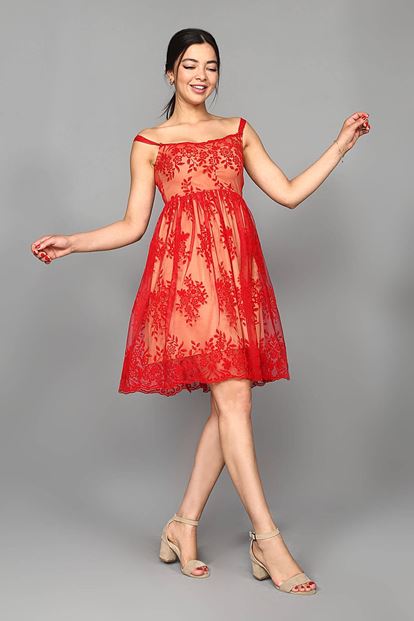 Red Rope Shoulder Mini Dress