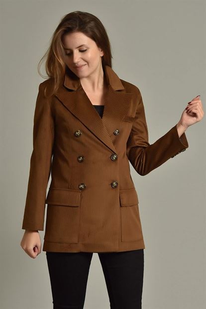 Kahverengi Fitilli Kadife Blazer Ceket