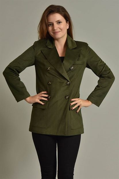 Yeşil Fitilli Kadife Blazer Ceket
