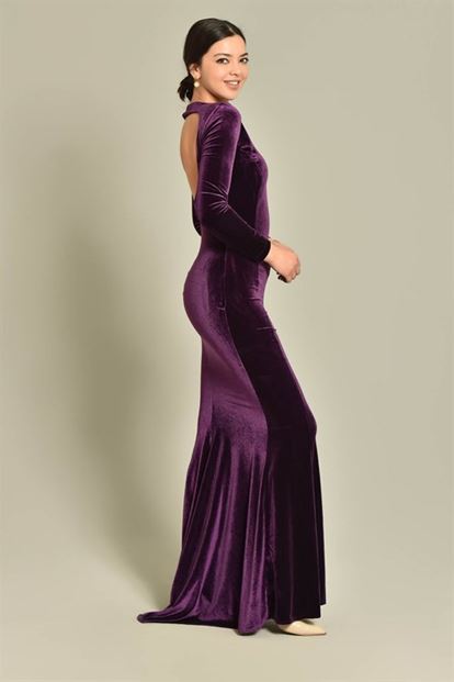 Murum Back Decollete velvet Evening Dress