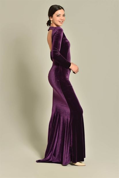 Murum Back Decollete velvet Evening Dress
