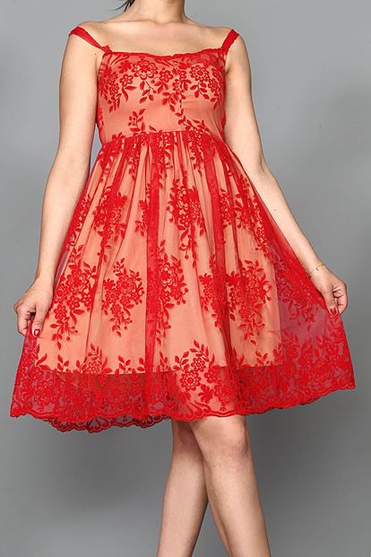 Kırmızı İp Askılı Mini Elbise