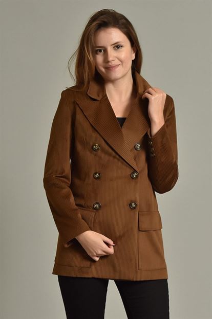 Kahverengi Fitilli Kadife Blazer Ceket