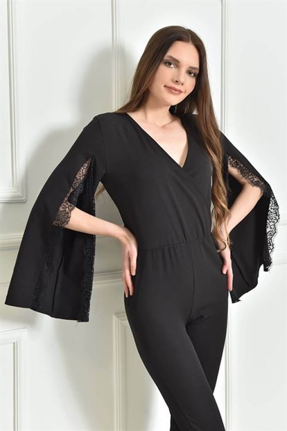 Siyah Kolları Yırtmaçlı Tulum