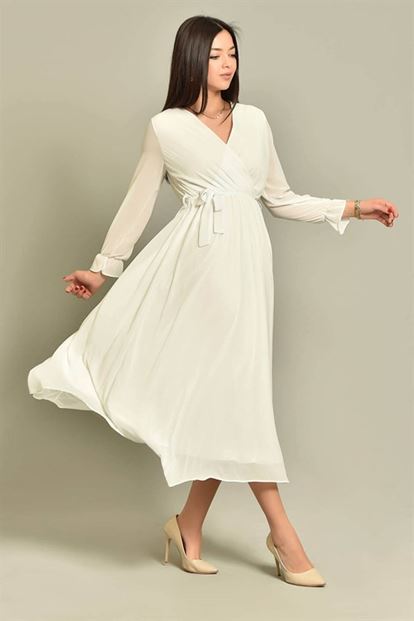 Beyaz Şifon Elbise Büyük Beden