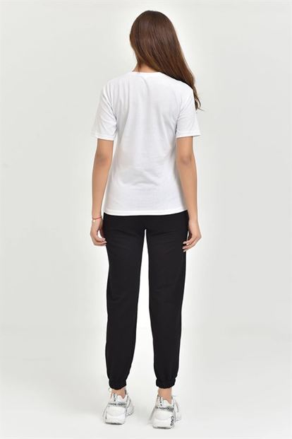 Siyah Angel Baskılı Örme Eşofman Takımı