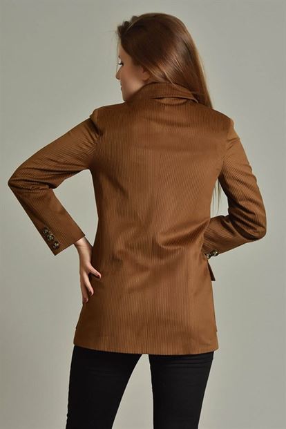 Kahverengi Fitilli Kadife Blazer Ceket