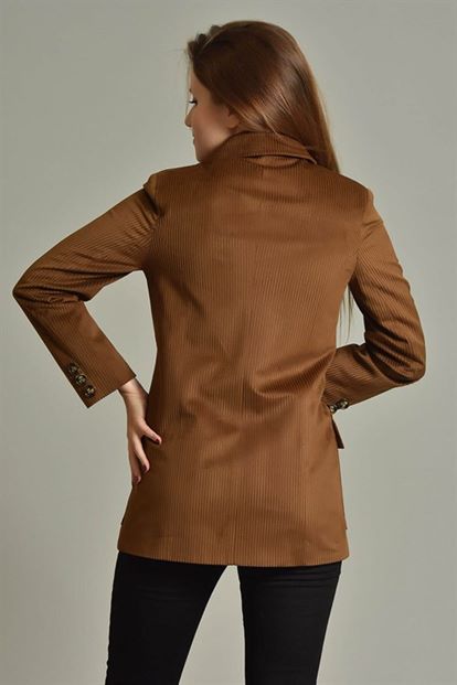 Kahverengi Fitilli Kadife Blazer Ceket
