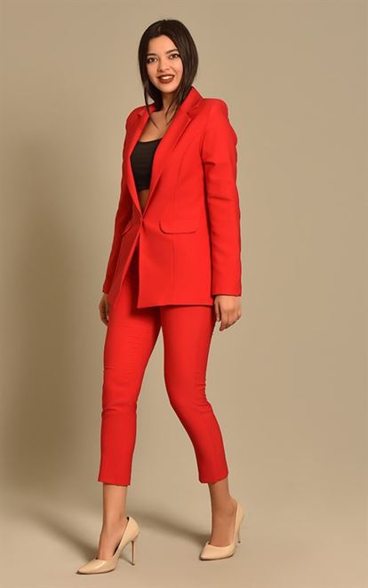 Red jacket pants suit large body