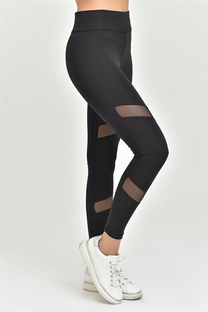 Black tulle detailed sports tights