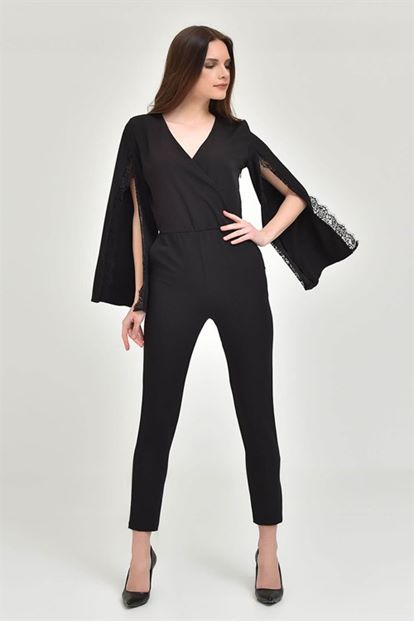 Siyah Kolları Yırtmaçlı Tulum