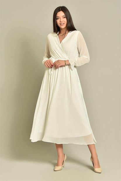 Beyaz Şifon Elbise Büyük Beden