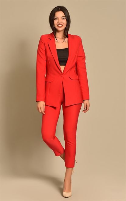 Red jacket pants suit large body