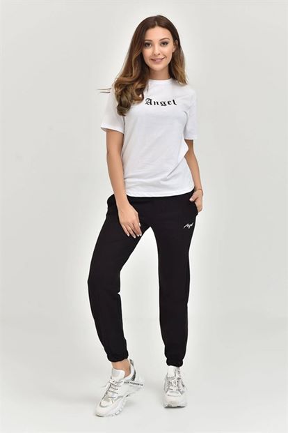 Siyah Angel Baskılı Örme Eşofman Takımı
