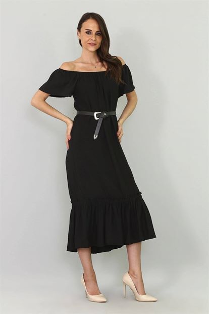 Black Etegi Volan Kisa Sleeve Dress