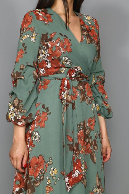Green flowering long chiffon dress large body