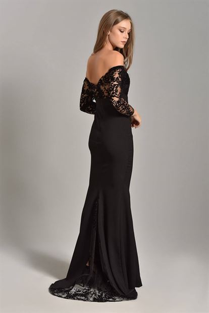 Black Flog Printing Long Sleeve Dress Design