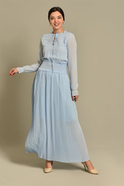 Blue Chiffon Dress long skirt piliseli