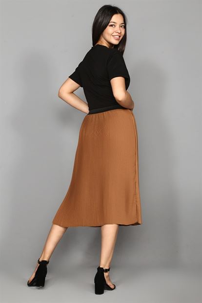 Brown Rubber Waist Pleated Skirt