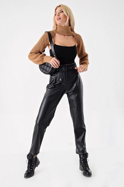 Bej Uzun Kollu Crop Triko Kazak