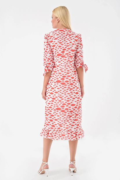 White Pomegranate Flower Pattern Chiffon Dress