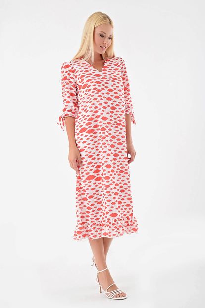 White Pomegranate Flower Pattern Chiffon Dress