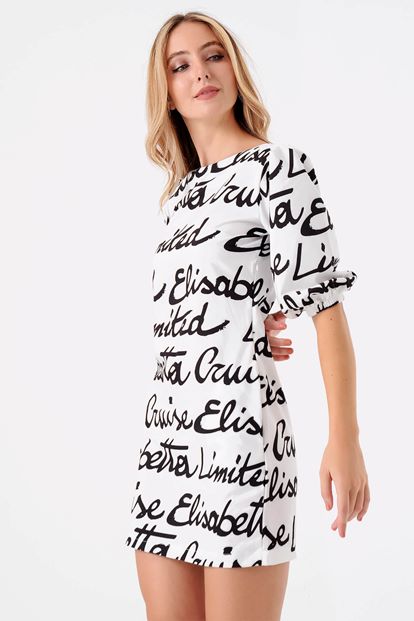 White Text Detail Mini Dress