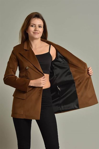 Kahverengi Fitilli Kadife Blazer Ceket