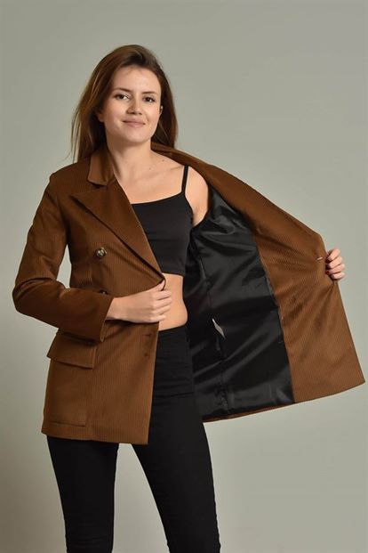 Kahverengi Fitilli Kadife Blazer Ceket