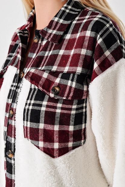 Burgundy Pore Checkered Plush Jacket