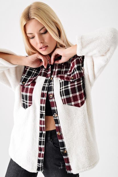 Burgundy Pore Checkered Plush Jacket