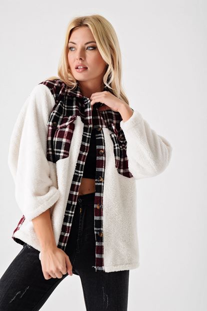 Burgundy Pore Checkered Plush Jacket