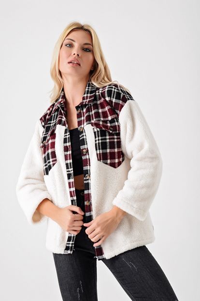 Burgundy Pore Checkered Plush Jacket
