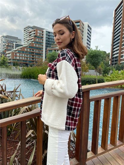 Burgundy Pore Checkered Plush Jacket