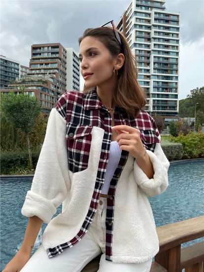Burgundy Pore Checkered Plush Jacket