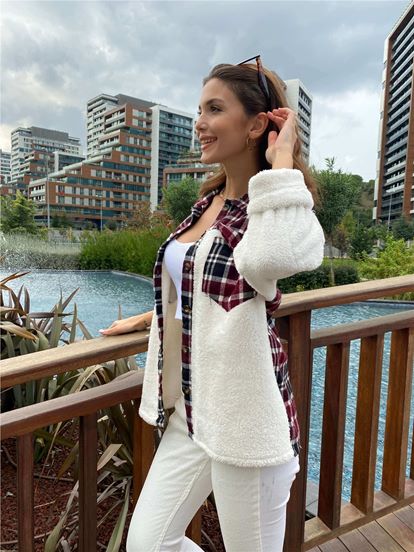 Burgundy Pore Checkered Plush Jacket