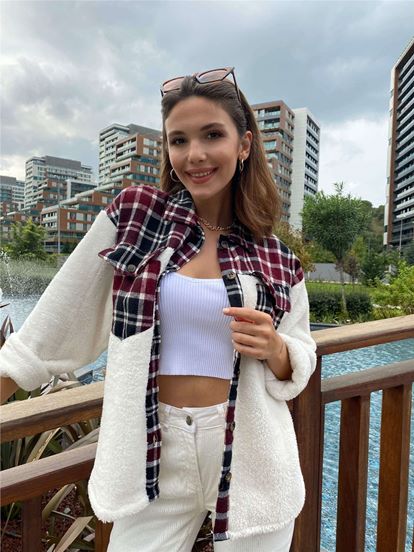 Burgundy Pore Checkered Plush Jacket