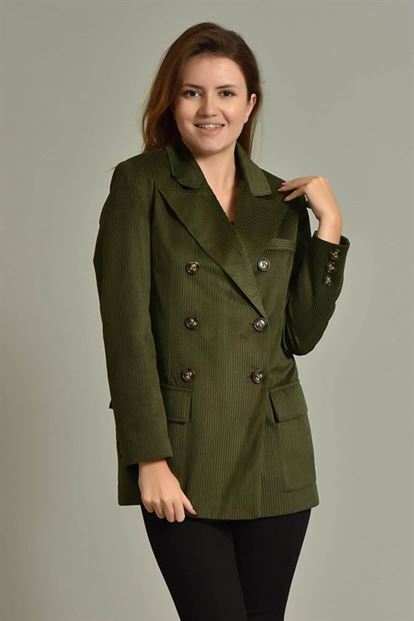 Yeşil Fitilli Kadife Blazer Ceket