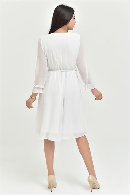 Midi Length White Chiffon Dress