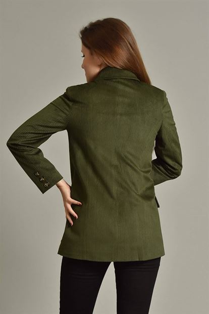 Yeşil Fitilli Kadife Blazer Ceket