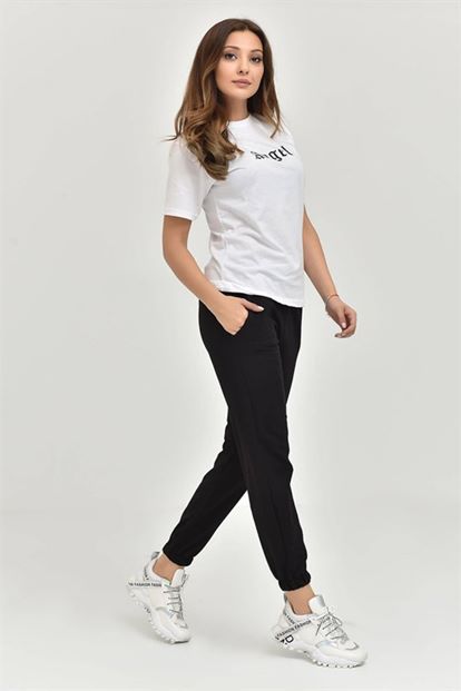 Siyah Angel Baskılı Örme Eşofman Takımı