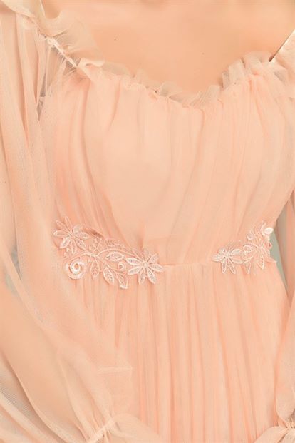 Pudra Kollari Tül Abiye Elbise