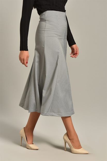 Gray Checked Midi Skirt Length